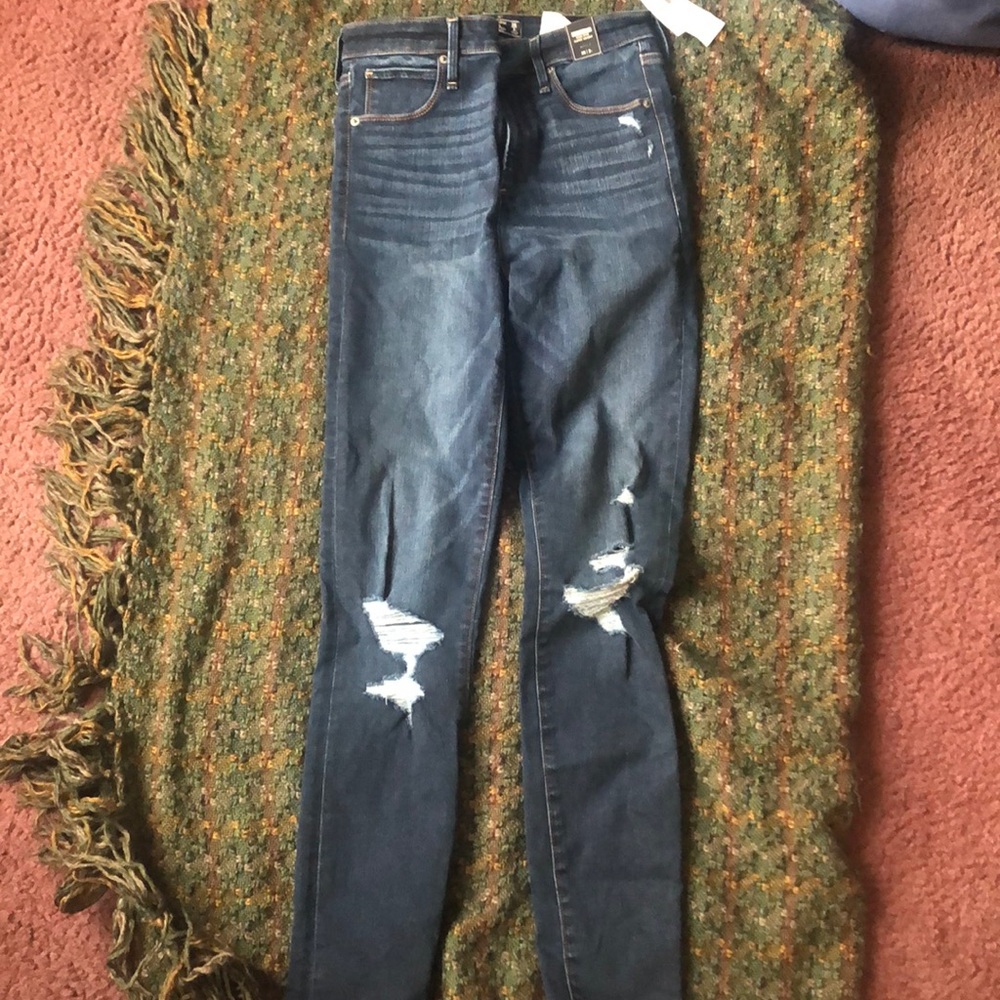 Dark Blue, Destroyed, Abercrombie &Fitch jeans.